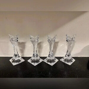 Mikasa set of 4 Clear Crystal "Deco" Single Light Candlestick Holders
